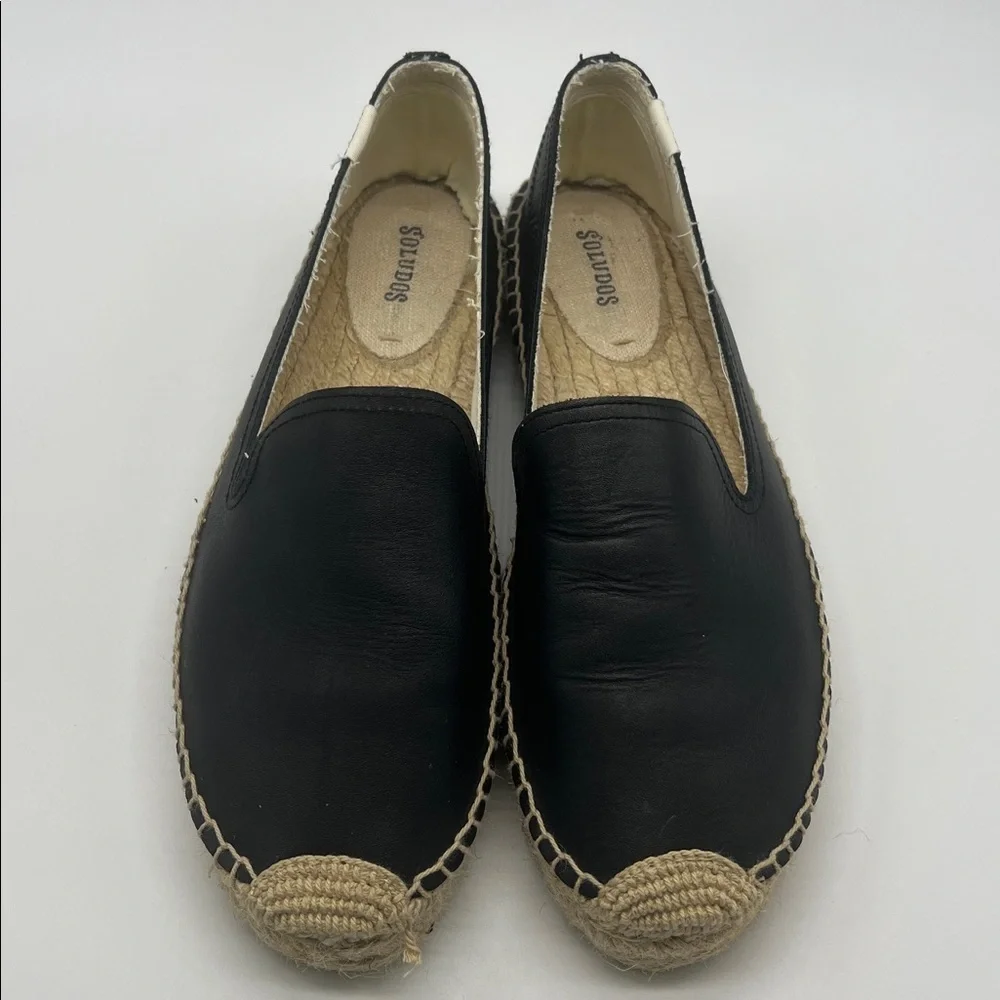 Soludos - Black Leather Espadrille Round Toe Smoking Platform Shoes Size 10